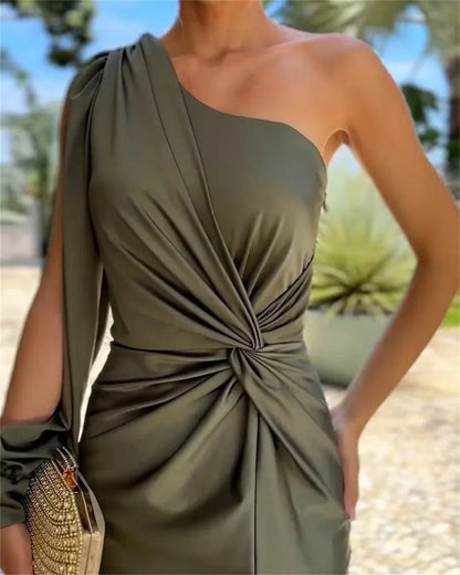 Vestido maxi de fiesta un solo hombro Coral