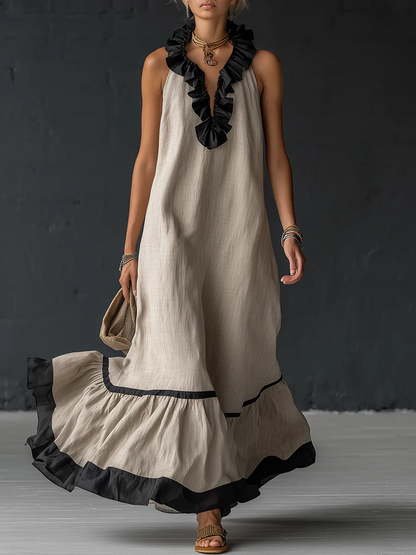 Vestido maxi con volantes bicolor Frida