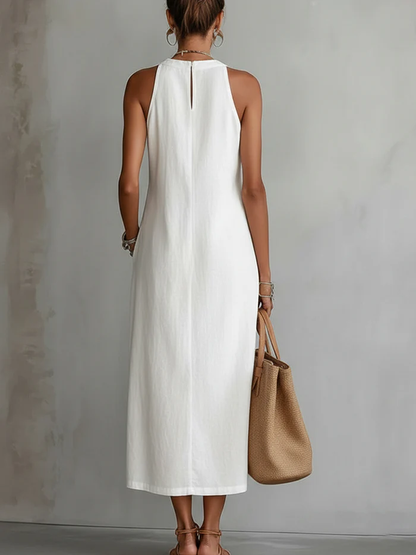 Vestido midi de lino con encaje Nayeli