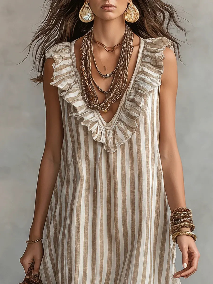 Vestido de algodón de rayas con volantes Lucero