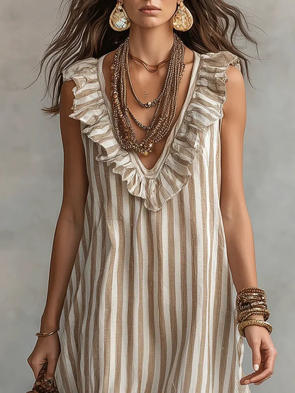 Vestido de algodón de rayas con volantes Lucero