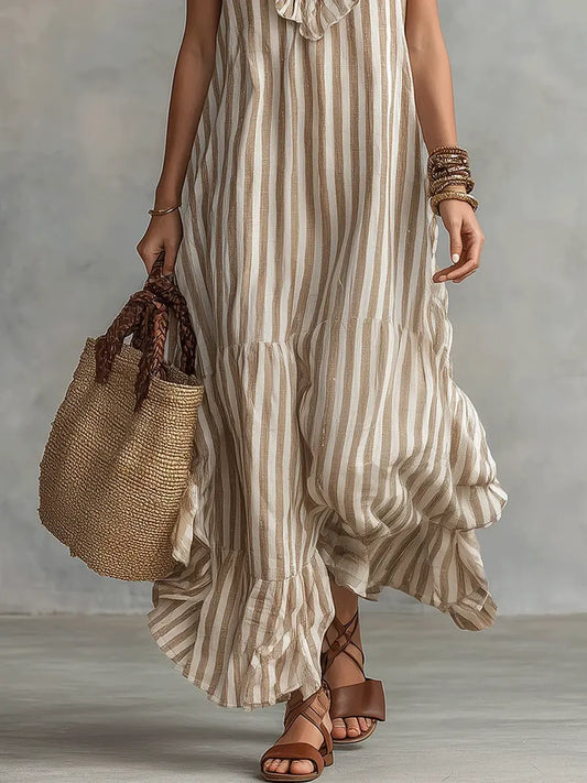 Vestido de algodón de rayas con volantes Lucero