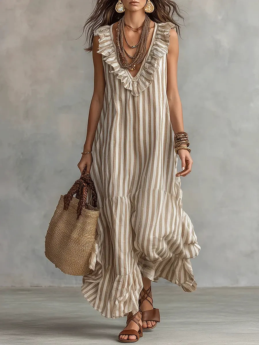 Vestido de algodón de rayas con volantes Lucero