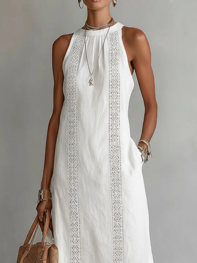 Vestido midi de lino con encaje Nayeli