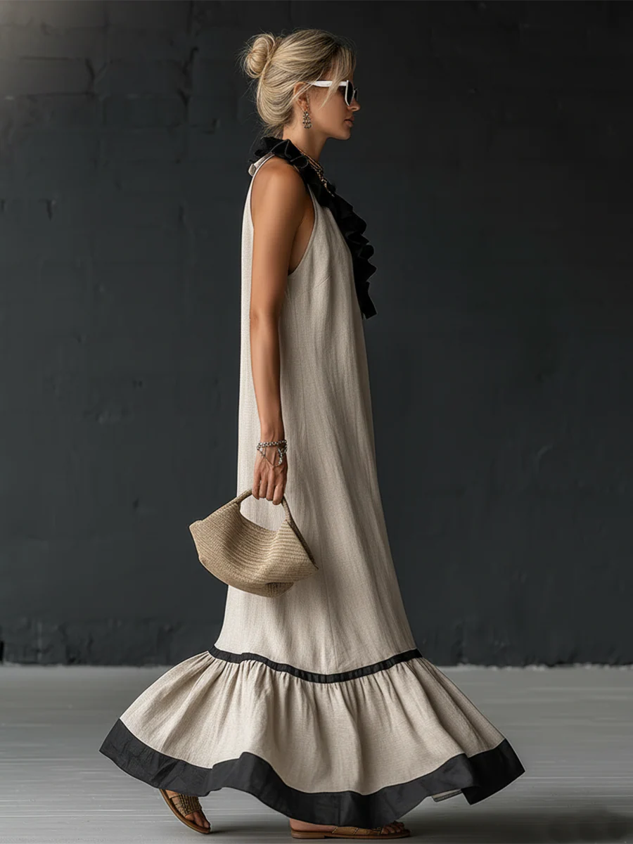 Vestido maxi con volantes bicolor Frida