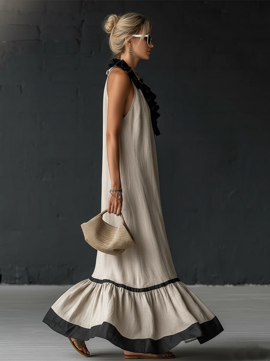 Vestido maxi con volantes bicolor Frida