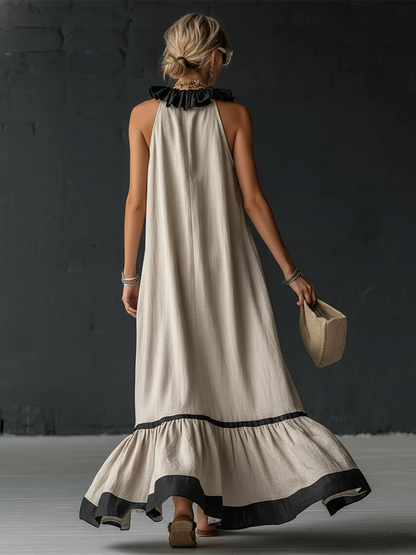 Vestido maxi con volantes bicolor Frida