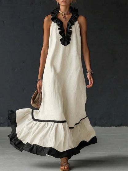 Vestido maxi con volantes bicolor Frida