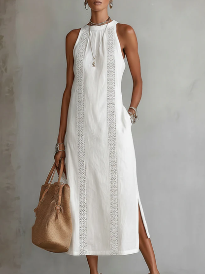 Vestido midi de lino con encaje Nayeli