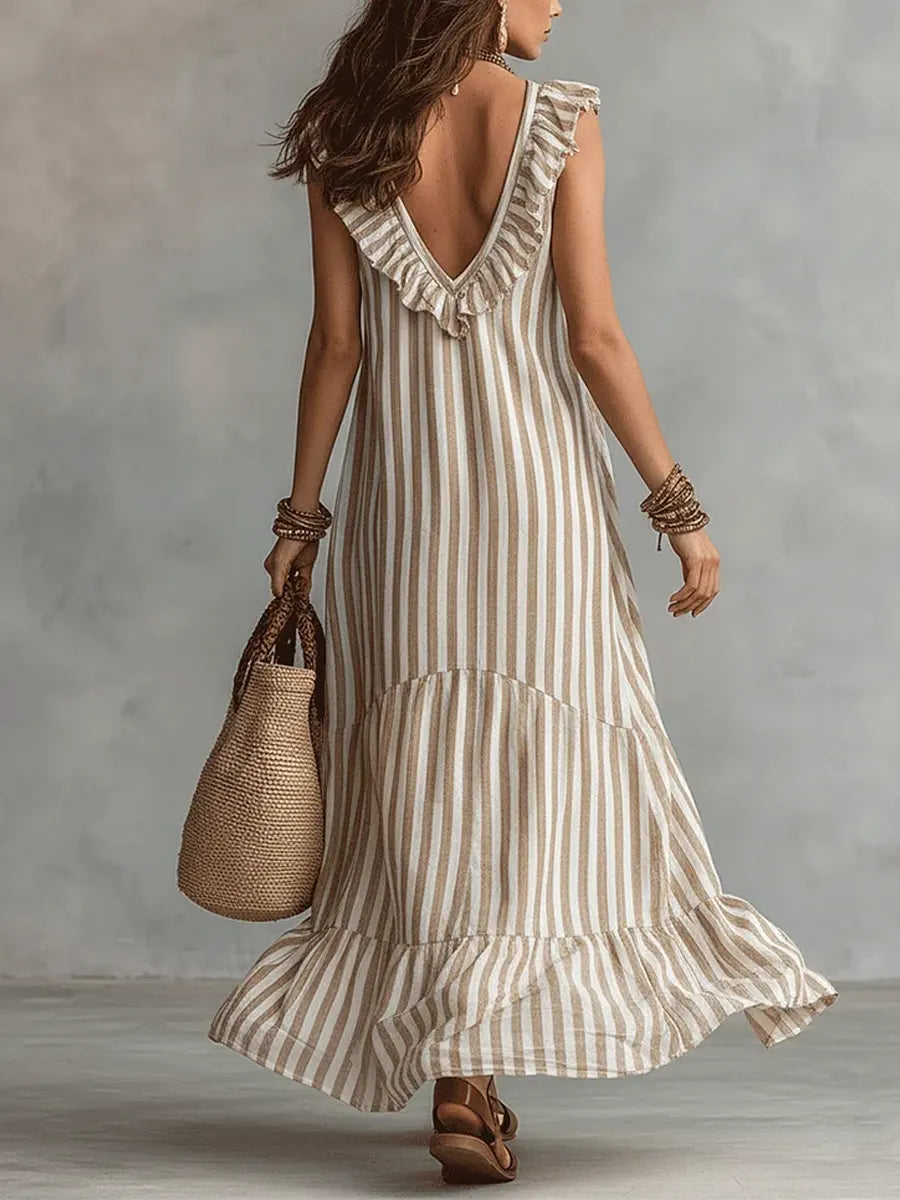 Vestido de algodón de rayas con volantes Lucero