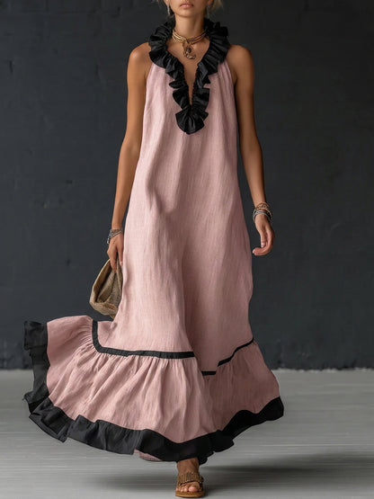 Vestido maxi con volantes bicolor Frida
