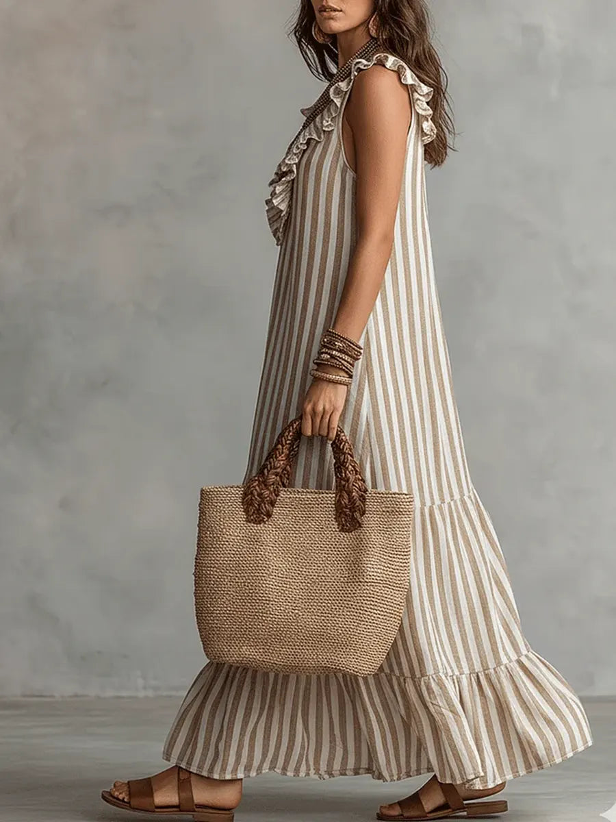 Vestido de algodón de rayas con volantes Lucero
