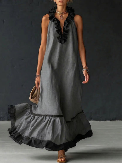 Vestido maxi con volantes bicolor Frida