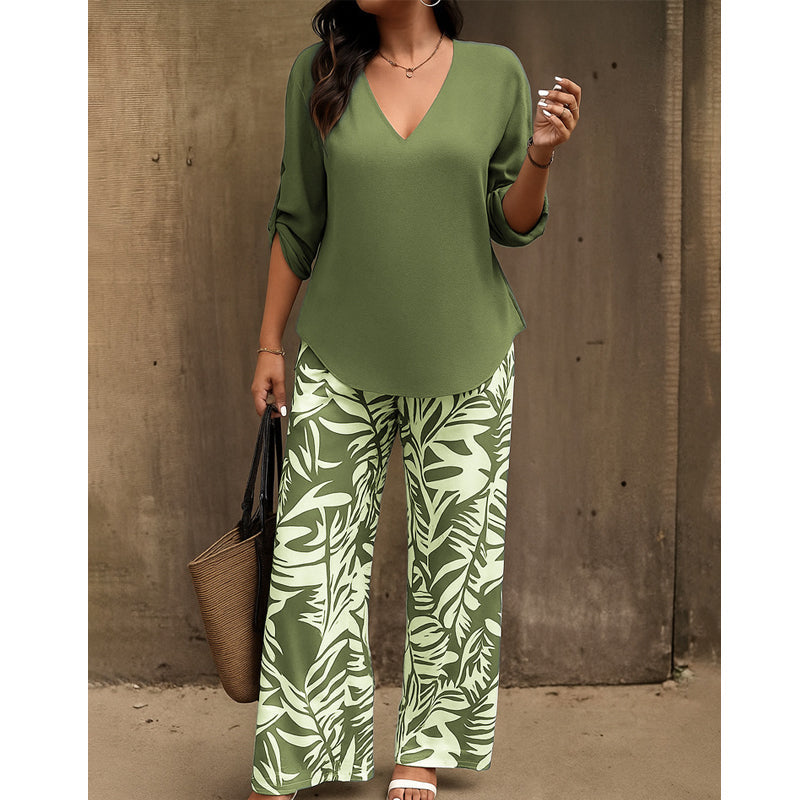 Conjunto de blusa y pantalón estampado Mayte