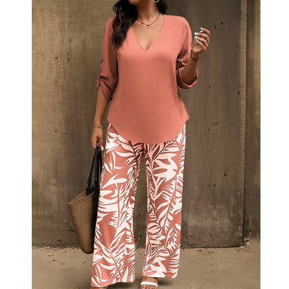 Conjunto de blusa y pantalón estampado Mayte