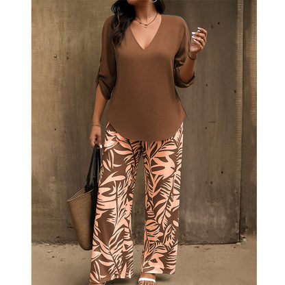 Conjunto de blusa y pantalón estampado Mayte
