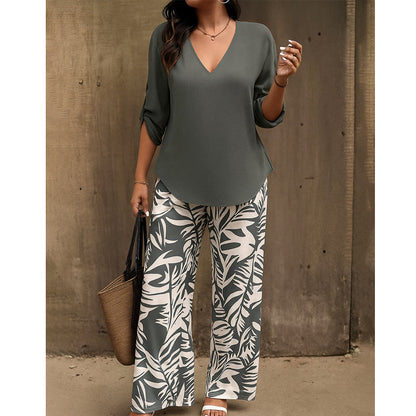 Conjunto de blusa y pantalón estampado Mayte