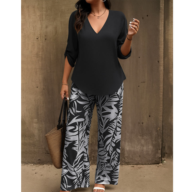 Conjunto de blusa y pantalón estampado Mayte