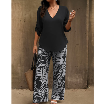Conjunto de blusa y pantalón estampado Mayte